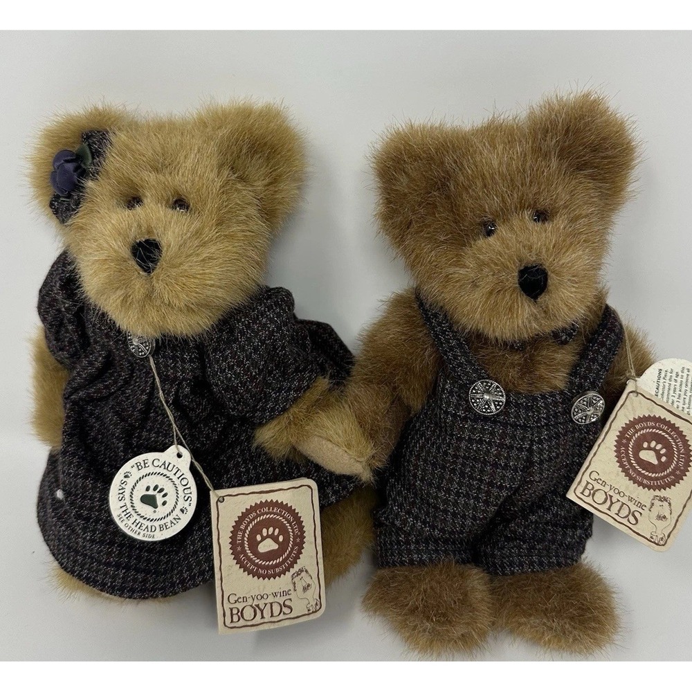 Vintage Boyd's Bears Heather & Heathcliff Plumbeary Holding Hands Plush Pair Set